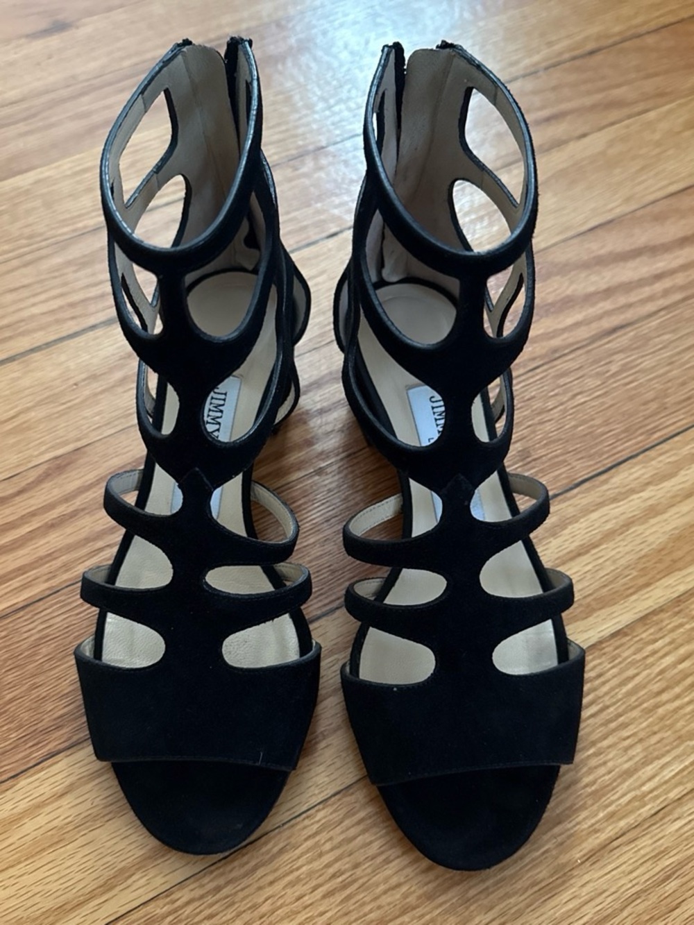 Jimmy Choo Black Suede Cutout Strappy High-Heel Sandals